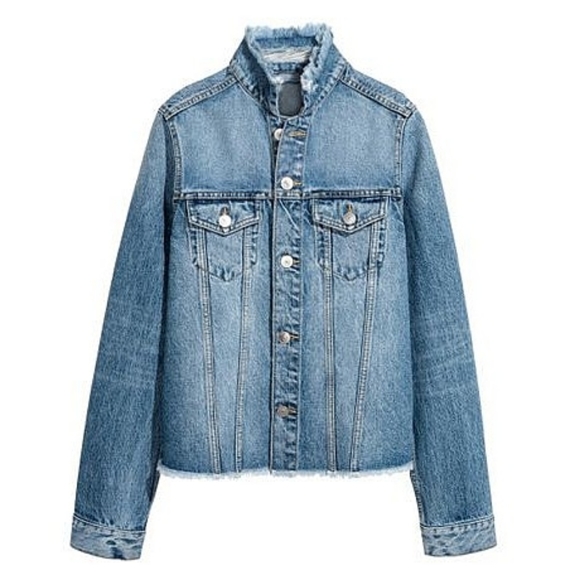 H&M Jackets & Blazers - H&M Frayed Neck Denim Jacket NEW Size 14